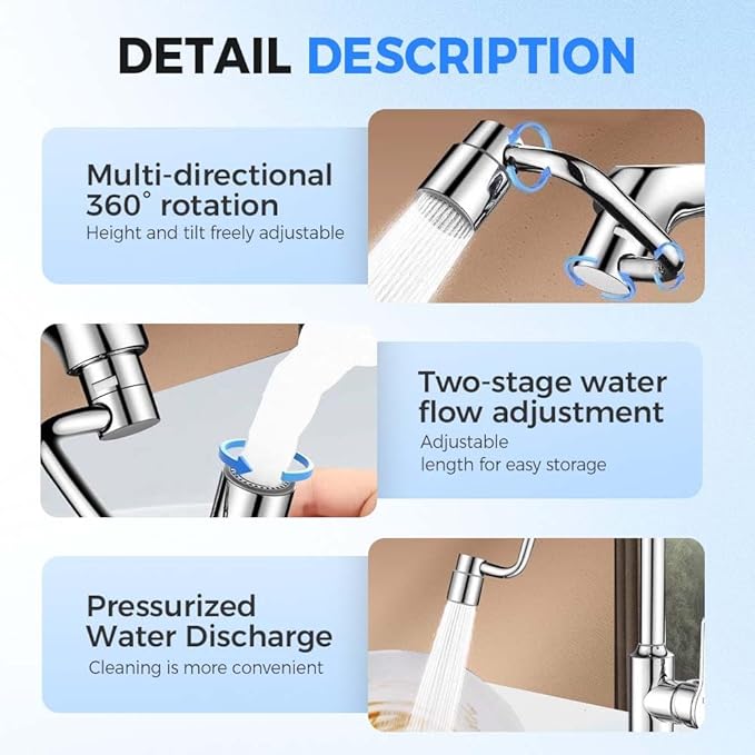 Faucet Extender, Universal Sink Faucet 1080° Rotatable Faucet Aerator Extension, 2 Mode Splash Water Filter, Swivel Robotic Arm Swivel Extension Aerator Kitchen Sink Faucet Extender (1)