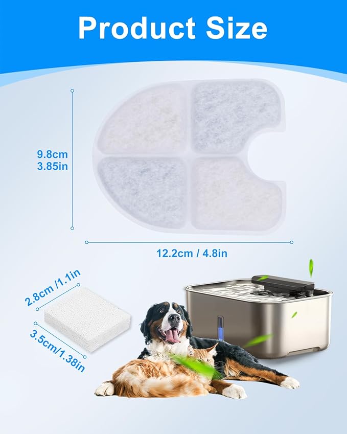 Dog Water Filter Replacement Compatible with FEELNEEDY 3 Gal/12L Stainless Steel Dog Fountain Water Bowl, 6PCS Pet Cat Filters & 6PCS Sponge Pump Filters for 3 Gallon Water Dispenser