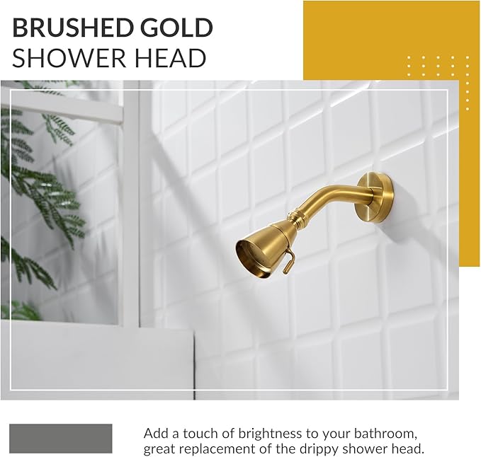 APLusee Brushed Gold Shower Head, High Flow Shower Sprayer with Rotary Joint, Solid Brass