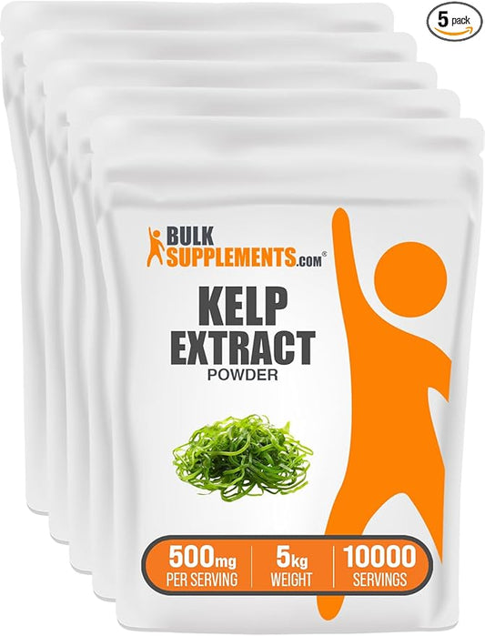BulkSupplements.com Kelp Extract Powder - Kelp Supplement, Brown Seaweed Extract, Seaweed Powder - Gluten Free, 500mg per Serving, 1kg (2.2 lbs) (Pack of 5)