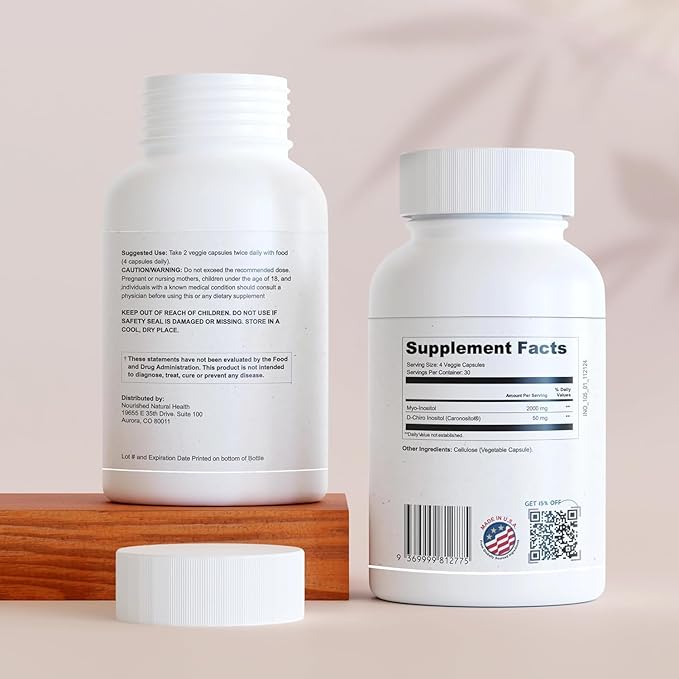 Nourished 40:1 Myo-inositol & D-Chiro Inositol - Supplement for Women with Fertility, Skin Health, or Menstrual Cycle Symptoms - Hormone Balance for Women - 120 Capsules