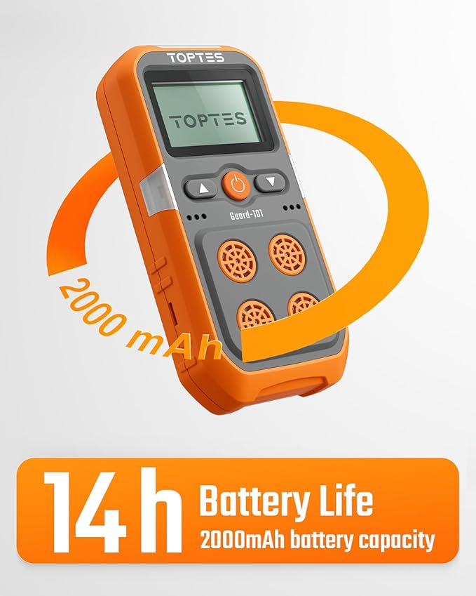 Guard-101 Gas Detector, 4 Gas Monitor for H2S, CO, LEL and O2, with Vibration, Visual and Audible Alarms, 14h Long Battery Life, Safety Explosion-Proof, for Work, Home - Orange