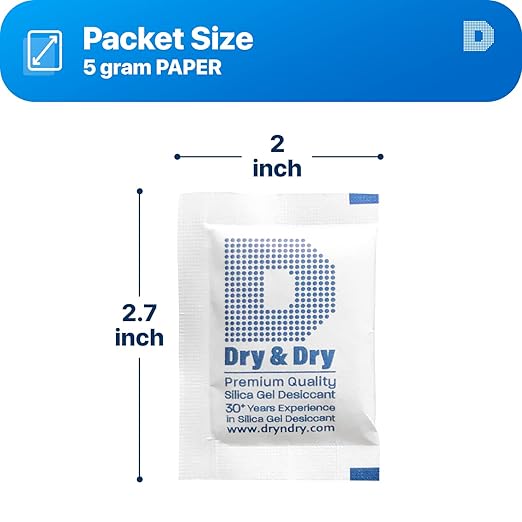 [80 Packets] 5 Gram "Dry & Dry" Premium Pure & Safe Silica Gel Packets Desiccant Dehumidifiers - Rechargeable Paper(FDA Compliant)