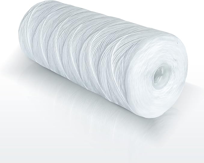 High Capacity Wound String 5 Micron Sediment Water Filter Cartridge 10” x 4.5” Removes Sand, Dirt, Silt, Rust, Extended Filter Life Compatible with 355215-45, 84637, PC10, WP1097P, WPX597P (4 Pack)