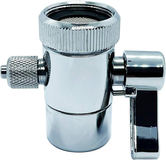 Kitchen Sink Faucet Water Filter Diverter Valve for Push on 1/4 inch Tubing Replacement Part Adapter with M22 X M24 Connector,Brass Body,Chrome Plated Made In Taiwan