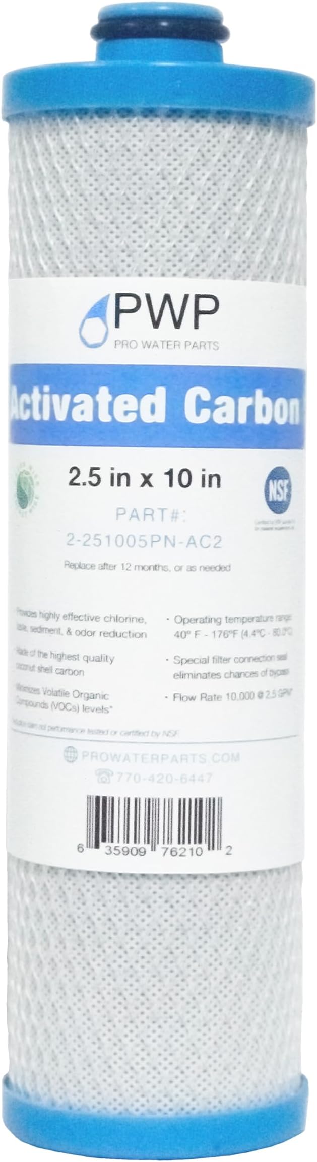 RV Water Filter Activated Carbon Block Push-Nipple Cartridge OEM 2.5 x 10" for RCS/FR1 Housing Replaces KW1 and FRE-10-BN