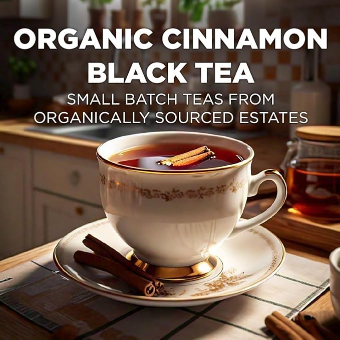 Maud's Organic Cinnamon Black Tea Pods, 22 ct, Recyclable Single Serve Tea Pods – 100% Gourmet Blended Tea Leaves, Compatible with Keurig K Cups Maker