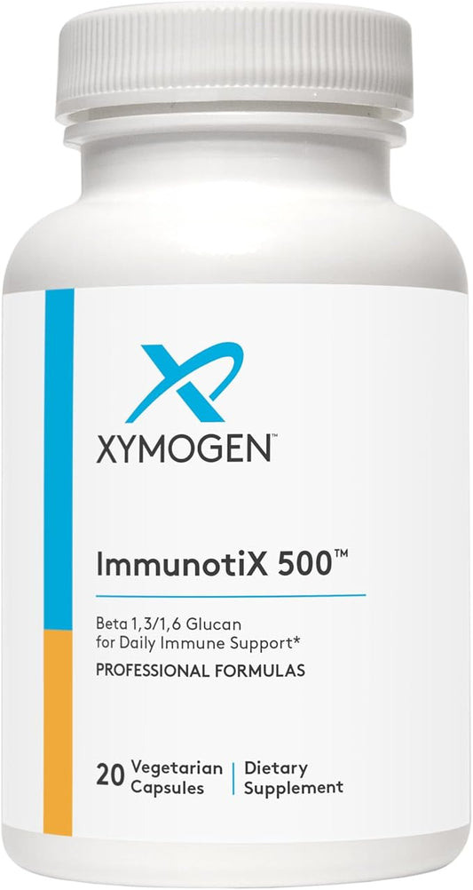 XYMOGEN ImmunotiX 500 - Supports Healthy Immune Function - Patented 1,3/1,6 Whole Glucan Particle Clinically Tested Worldwide - Beta-Glucan Derived from Saccharomyces cerevisiae (20 Capsules)