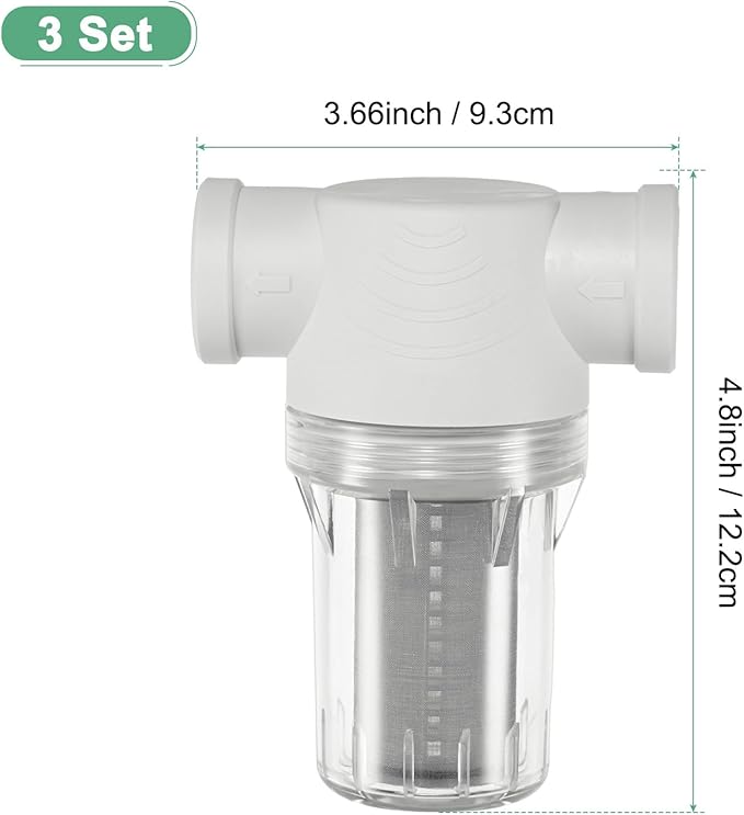 3-Pack Water Pump Strainer with 100 Mesh Stainless Steel Filter Screen, 3/4" Inch Female NPT in-line Strainer for Garden Hose Outdoor RV Water Tank Pressure Washer [White]