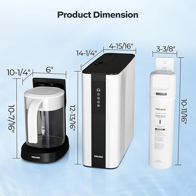 Tankless Reverse Osmosis System with Auto-Fill Pitcher & Alkaline PH+ Mineral Filter, TECASA 5-Stage Under Sink RO Water Filter, NSF Certified 0.0001μm for PFAS/Lead Removal, Space-Saving for Home/RV