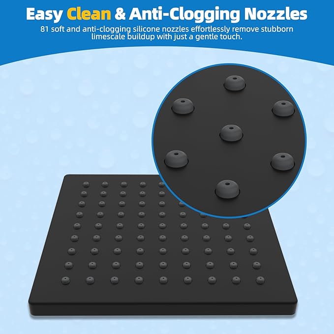 Hibbent Metal Filtered Shower Head, 6'' High Pressure RainShower Head, 20 Stage Shower Filter for Hard Water Softener, Bathroom Rainfall Shower Head to Remove Chlorine and Heavy Metals, Matte Black