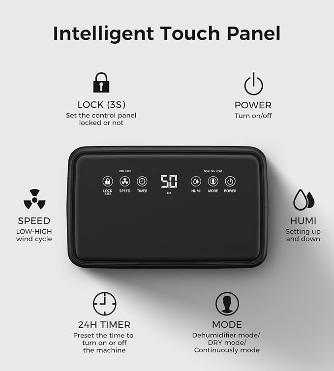 2000 Sq.Ft Dehumidifier for Basement, 30 Pints Dehumidifiers for Home with Drain Hose, 0.52 Gal Water Tank, Intelligent Humidity Control, Auto Shut Off, For Large Rooms and Home