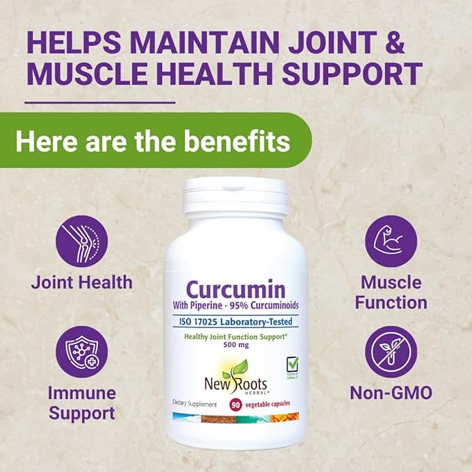 NEW ROOTS HERBAL Turmeric Curcumin Supplement 500mg with Gingers & Black Pepper Extract - 20x Better Absorption | Coumarin Capsules with 95% Curcuminoids & 95% Piperine (90 Veg Capsules)