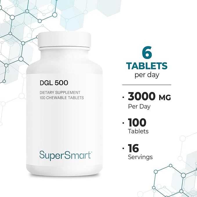 SUPERSMART - DGL 3,000 mg Per Day - Gut Health - Extract of Liquorice Root for Gastrointestinal Health | Non-GMO & Gluten Free - 100 Chewable Tablets