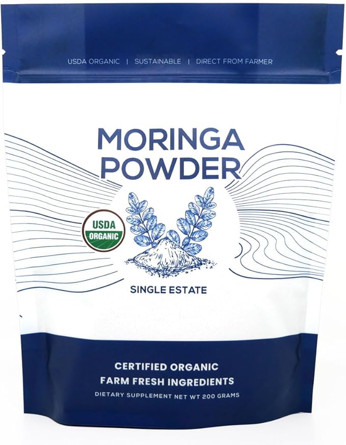 Organic Moringa Powder, Single Estate, Freshly Ground Colombian Moringa, USDA Organic, Non-GMO, Gluten Free in a Resealable Pouch for Smoothies, Lattes, Cooking, 7 oz (200 g), 100 Servings