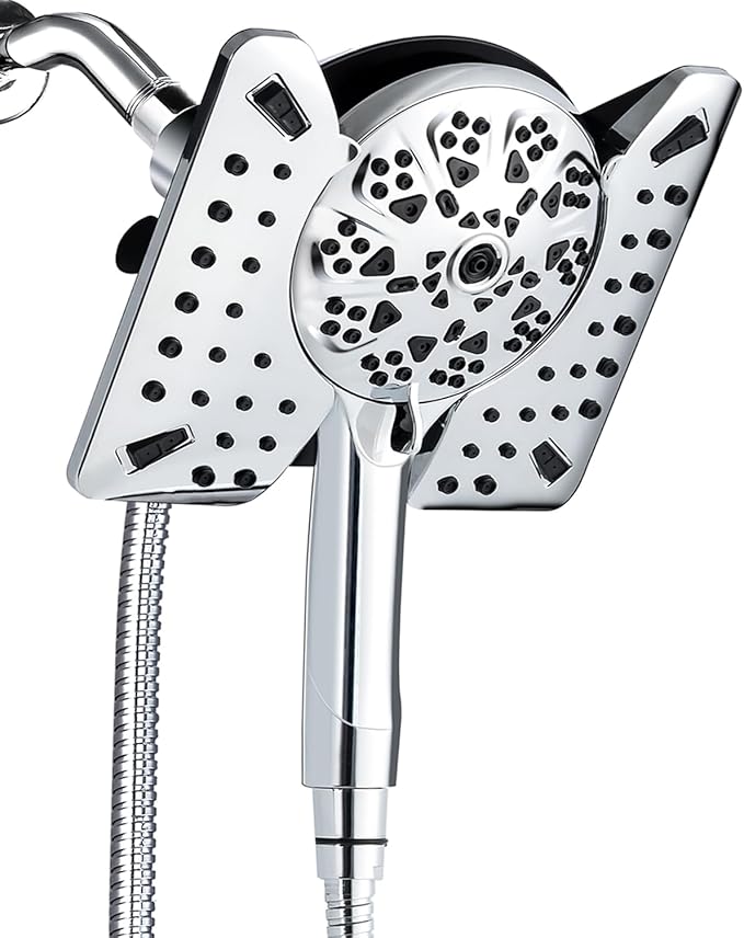 2.5 GPM Shower Head with Handheld: 2-in-1 High Pressure Shower Heads with Handheld Spray Combo 7.5" Rain Shower and 10 Spray Settings Handheld Shower Head, Detachable Showerhead with Hose