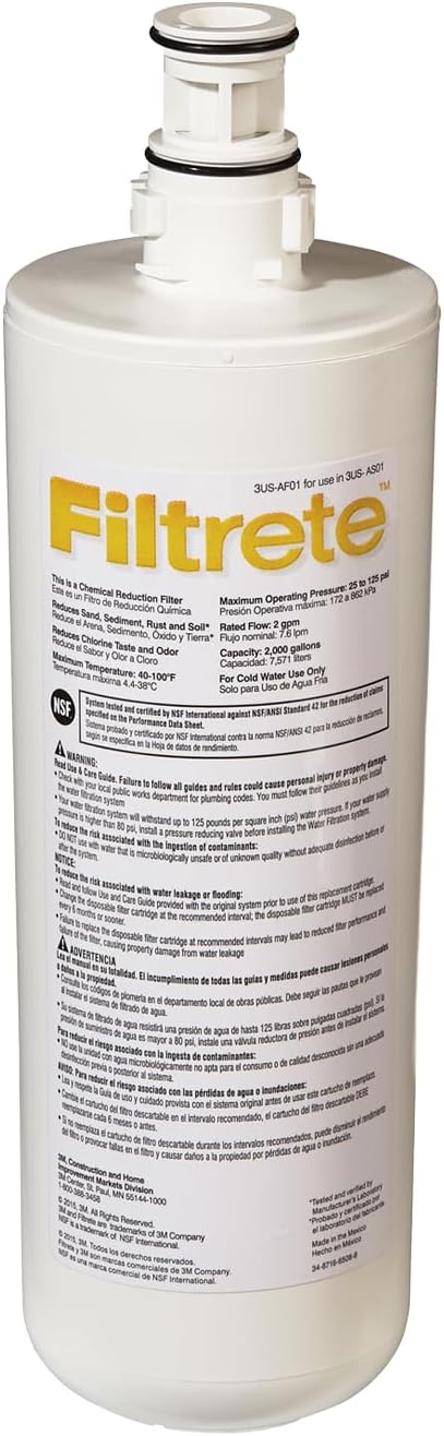Filtrete Replacement Filter 3US-AF01 Standard Under Sink Quick Change Water Filtration, White