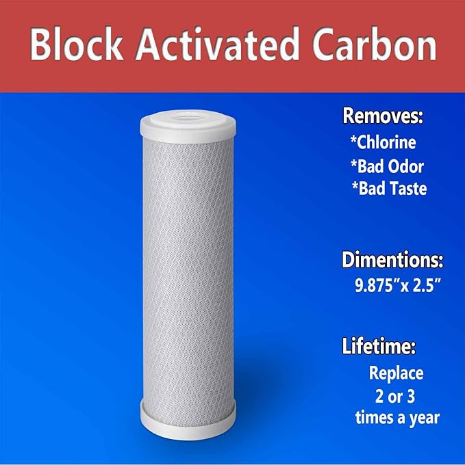 6 Standard Coconut Shell Block Carbon & 6 Four Layers of Filtration Polypropylene Sediment 5 Micron 2.5"x 10" Water Filter Cartridges Universal replacement for Reverse Osmosis & Standard 10” Housing