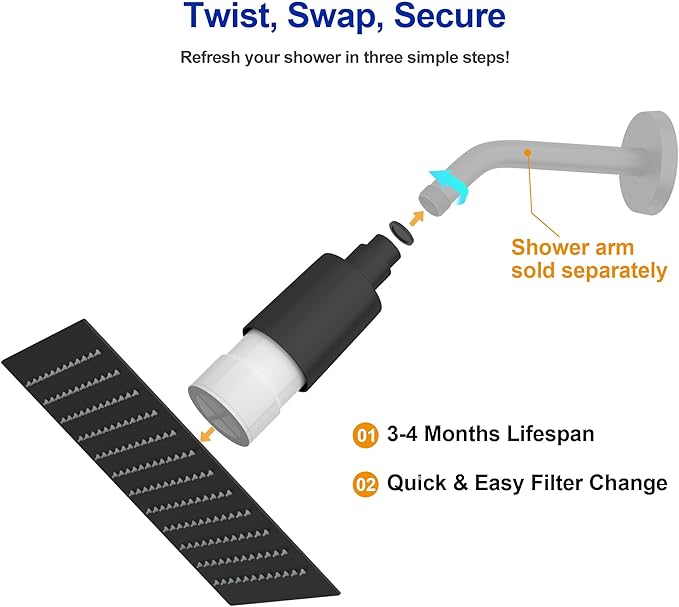Dcolora Filtered Rain Shower Head – 12 Inch Matte Black 304 Stainless Steel with 16-Stage Water Filter, Nano Titanium Coating, Improves Skin & Hair – Filter Cartridge Included (Black, 12 Inch)