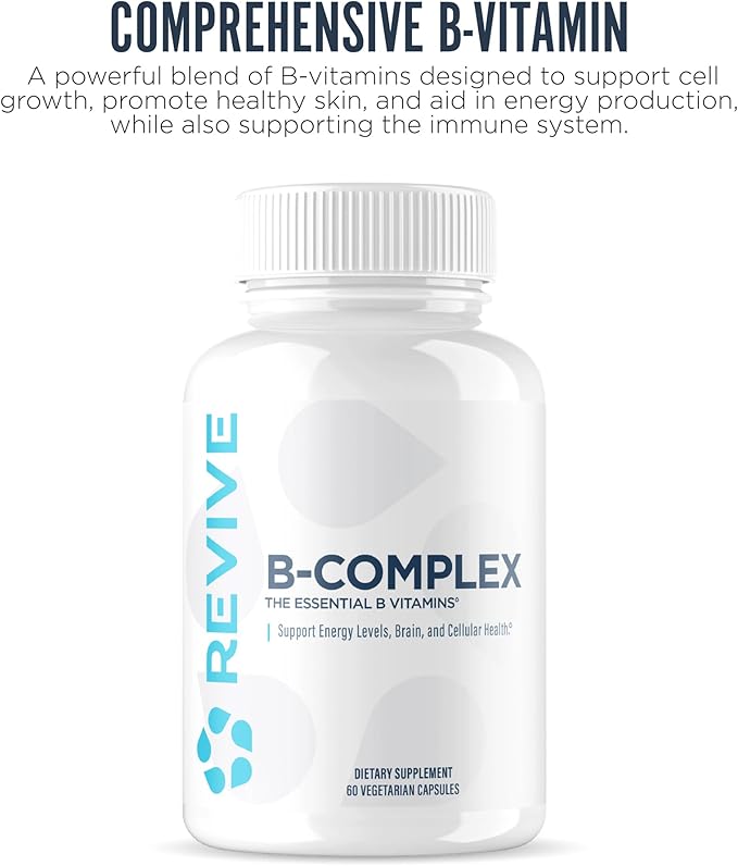 Revive MD Vitamin B Complex Capsules - Supports Heart Health & Immune System - B-Complex Vitamin Supplement for Women & Men - Vitamin B12 Complex Promotes Healthy Brain Function & Boosts Energy