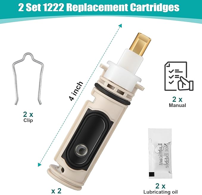 2Pack 1222 Replacement Cartridge Compatible with Moen, Tub Shower Cartridge Replacement Kit for One Handle Posi-temp Faucet (2 set)