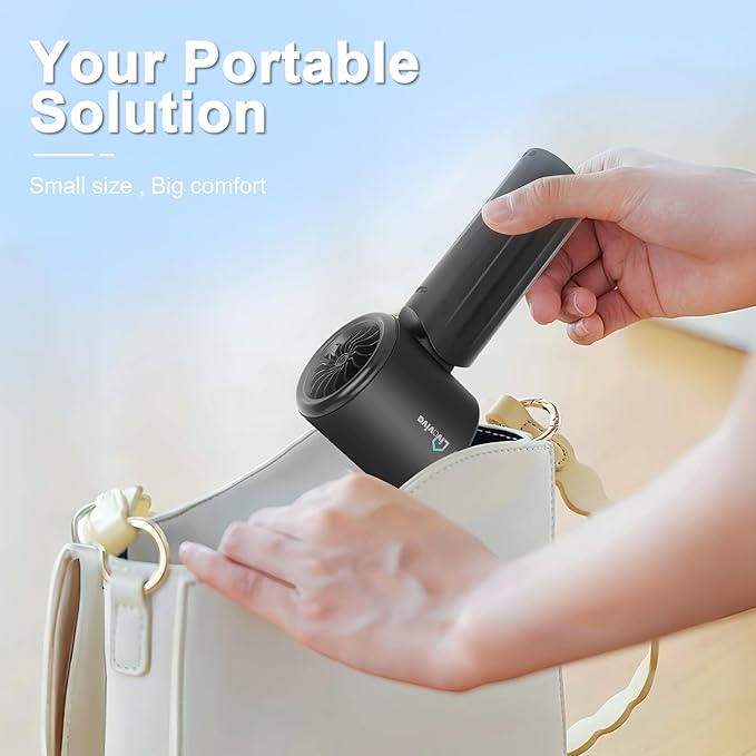 Handheld fan, adjustable blowing angle, mini portable turbo fan, USB Type-C rechargeable, infinitely variable speed high-speed personal fan, 11 Hours Battery Life (Black)