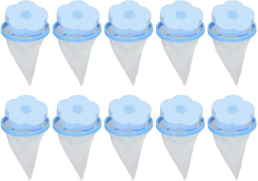 10Pcs Washing Machine Filter Bag, Reusable Washing Machine Floating Lint Mesh Bag Plum-Shaped Cleaning Mesh Bag Portable Washer Lint Catcher for Home(Blue)
