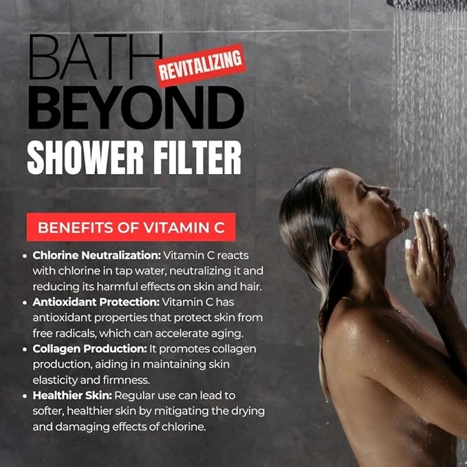 Bath Beyond Shower Filter Vitamin C 15 Stage High Output Water Filter With cartridge for Hard Water - Shower Head Filter Removes Chlorine Fluoride and Improves The Condition of Your Skin, Hair