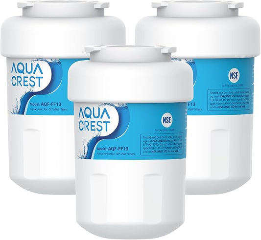 AQUA CREST AQF-FF13 Replacement for GE® SmartWater® MWF®, MWFINT, MWFP, MWFA, GWF, HDX FMG-1, GSE25GSHECSS, WFC1201, Kenmore® 9991 Refrigerator Water filter, 3 Filters