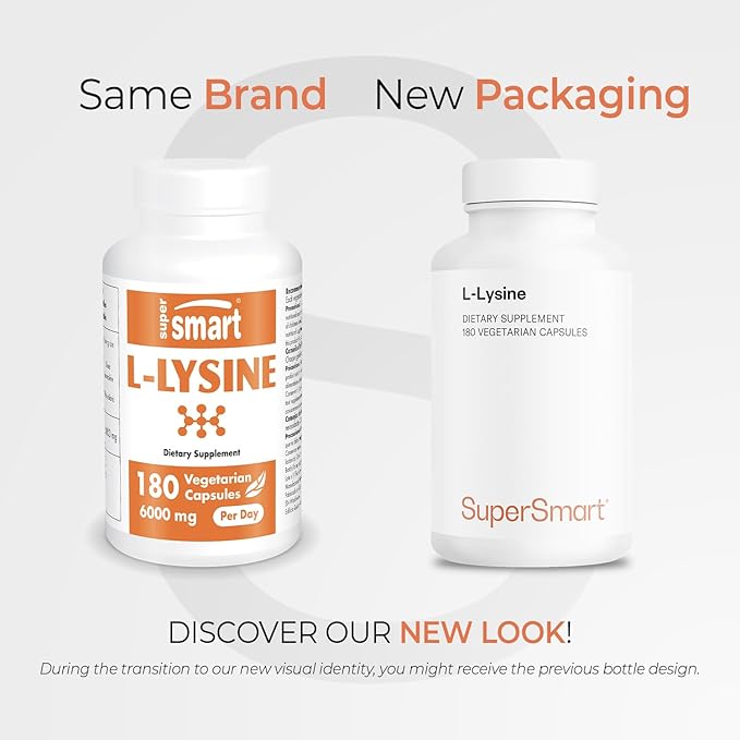 Supersmart - L-Lysine 6000mg per Day (High Strength) - Essential Amino Acid Lysine Supplement | Non-GMO & Gluten Free - 180 Vegetarian Capsules