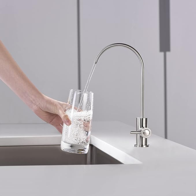 Drinking Water Faucet for Kitchen Sink, Reverse Osmosis Water Filtration Faucet for Bar Sink, Brushed Nickel and Stainless Steel, B06