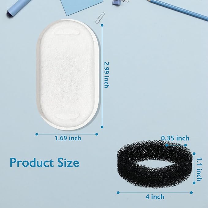 16 Pcs Cat Water Fountain Filters, Cat Fountain Filter Replacement for 108oz/3.2L & 67oz/2L Stainless Steel Dog Water Fountain Automatic Pet Fountains, 3 Filtration System (8 Filters & 8 Sponges)