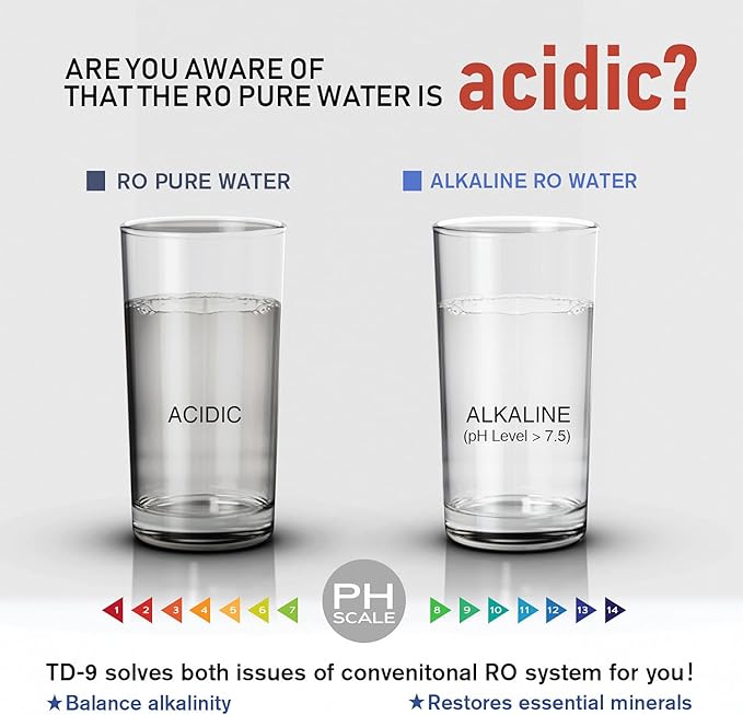 Frizzlife TD-9 Alkaline Remineralization Under Sink Inline Water Filter - Quick Twist Post Filter for RO Reverse Osmosis System, Reduce Chlorine, Adjust Taste & PH, Restore Essential Minerals