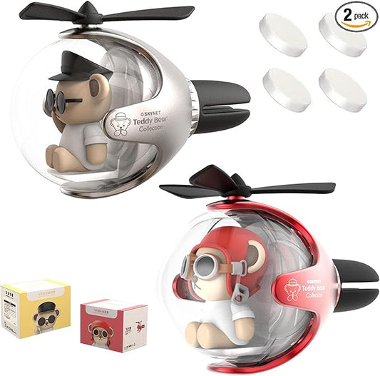 2 Pcs Pilot Car Air Freshener, Cute Duck Car Vent Clip Air Freshener Automotive Air Outlet Fan Diffuser, Automotive Interiors Vent Decoration (Silver+Red)