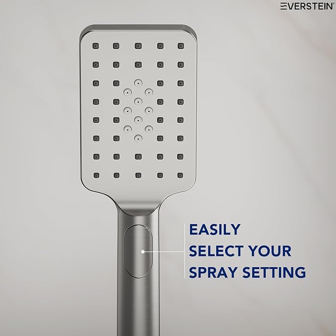 EVESTEIN Adjustable Hand Held Shower with Slide Bar, 3-Function Handshower Head with Hose, Brushed Nickel