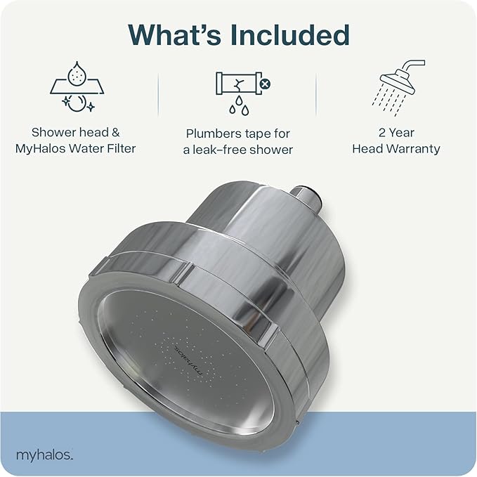 MyHalos® Filtered Shower Head for Hard Water Filter - High Pressure, Removes Chlorine - Shower Head Filter for Hard Water Softener Showerhead, Easy Install, For Hair & Skin, Filtering (Black)