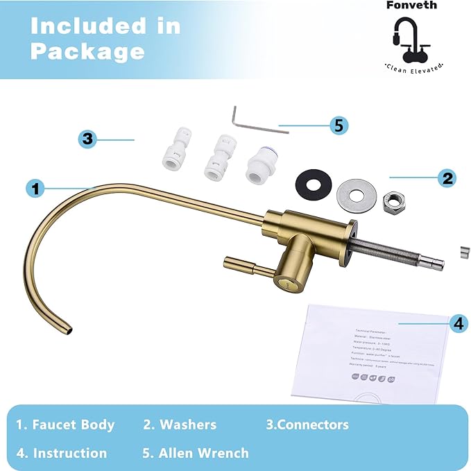 Drinking Water Faucet, Reverse Osmosis Brushed Gold Single Handle Solid Brass Kitchen Bar Sink Drinking Water Faucet Filtration Non-Air Gap Non-Air Gap