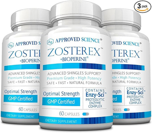 Approved Science Zosterex - Immune Support - L-Lysine 1000 mg, Vitamin B Blend, Mushroom Blend - 3 Month Supply - Made in The USA