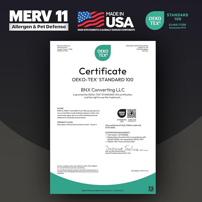 BNX TruFilter 12x12x1 Air Filter MERV 11 (6-Pack) - MADE IN USA - Allergen Defense Electrostatic Pleated Air Conditioner HVAC AC Furnace Filters for Allergies, Dust, Pet, Smoke, Allergy MPR 1200 FPR 7