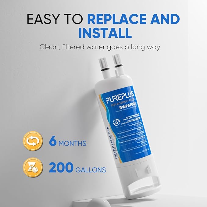 PUREPLUS EDR1RXD1 Replacement for Everydrop® Filter 1, W10295370A, W10295370, EDR1RXD1B, P8RFWB2L, P4RFWB, Kenmore® 46-9081, 46-9930, WD-F38,WRS325SDHZ Refrigerator Water Filter, 2 Pack