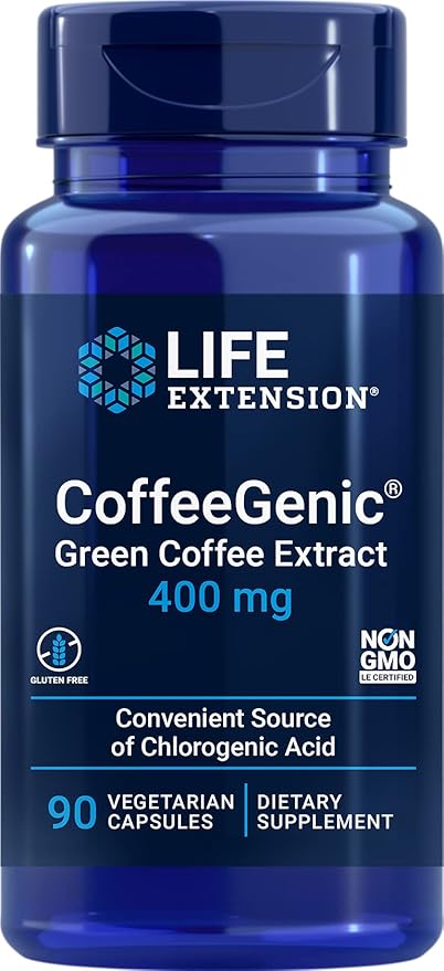 Life Extension CoffeeGenic® Green Coffee Extract, 400 mg, standardized for 50% chlorogenic Acid, After-Meal Metabolism Support, Gluten Free, Non-GMO, Vegetarian, 90 Capsules