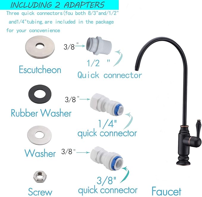 Oil Rubbed Bronze Water Drinking Faucet Water Filter Faucet Fits Most RO Units or Water Filtration System Brass Body Sink Water Filtration Faucet