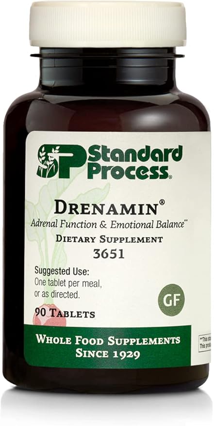Standard Process Drenamin - Whole Food Antioxidant, Adrenal Support and Immune Support with Shitake, Alfalfa, Rice Bran, Riboflavin, Calcium Lactate, Choline - 90 Tablets