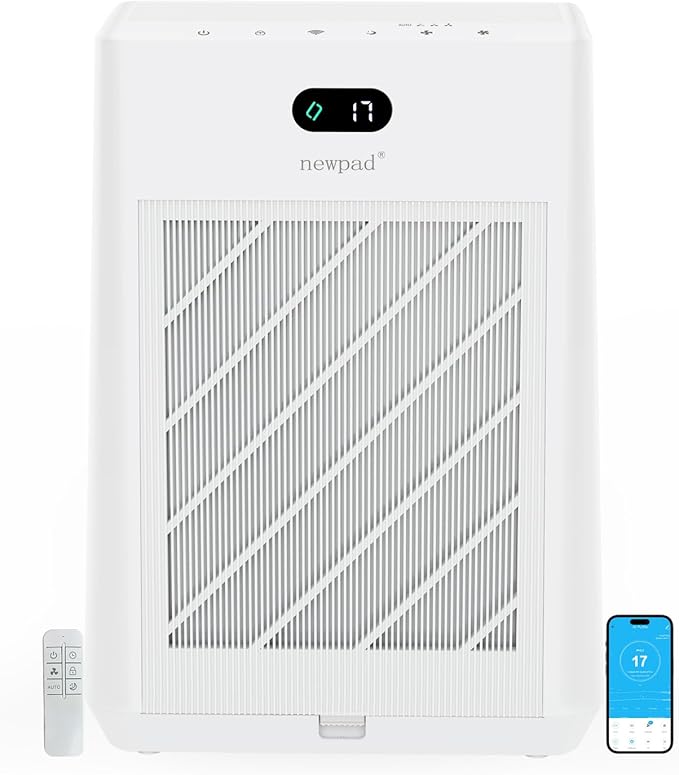 Air Purifiers for Home Large Room Covers Up to 2277 Ft², 22 dB HEPA Air Purifiers for Home Bedroom, Smart WiFi & Remote Control, Air Quality Monitor, Timer, Child Lock, KJ-520, White