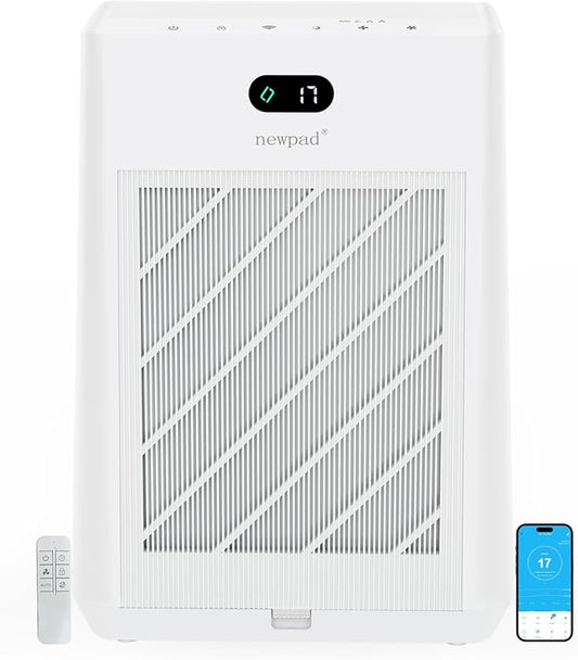 Air Purifiers for Home Large Room Covers Up to 2277 Ft², 22 dB HEPA Air Purifiers for Home Bedroom, Smart WiFi & Remote Control, Air Quality Monitor, Timer, Child Lock, KJ-520, White