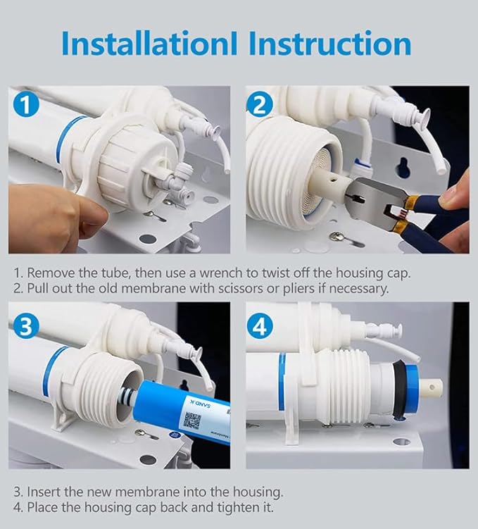 Reverse Osmosis Membrane 50GPD Water Filter Replacement for Reverse Osmosis System 11.75"x1.75" Under Sink RO Drinking Purify for House