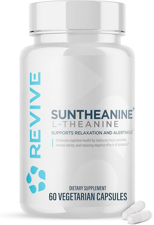 Revive MD Suntheanine L-Theanine Supplement for Men and Women - Supports Fatigue & Brain Function for Calm Mood, Mental Clarity, Focus & Relaxation - Vegan & Gluten-Free - 60 Vegetarian Capsules
