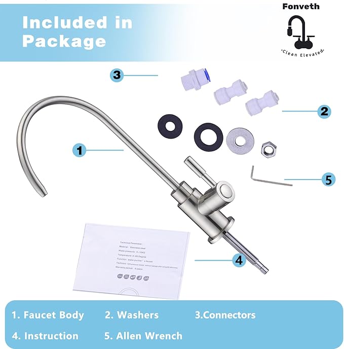 Drinking Water Faucet, Reverse Osmosis Faucet Filtered RO Brass Body for Kitchen Sink Brushed Nickel Single Handle Kitchen Bar Sink