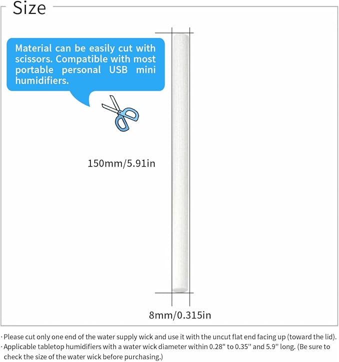 10 Pieces Humidifier Sticks Cotton Filter Refill Sticks Filter Replacement Wicks USB Humidifier Replacement Parts for Humidifier Car Humidifier Replacement Parts Can be cut(5.9 Inch)