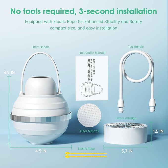 Bath Filter for Tub Faucet-Bath Water Filter for Bathtub with 8-Layer Filtration & Screen Filter Removes Hundreds of Contaminants for Softer Smoother Skin 2,500 Gallons of Filtration BPA-Free